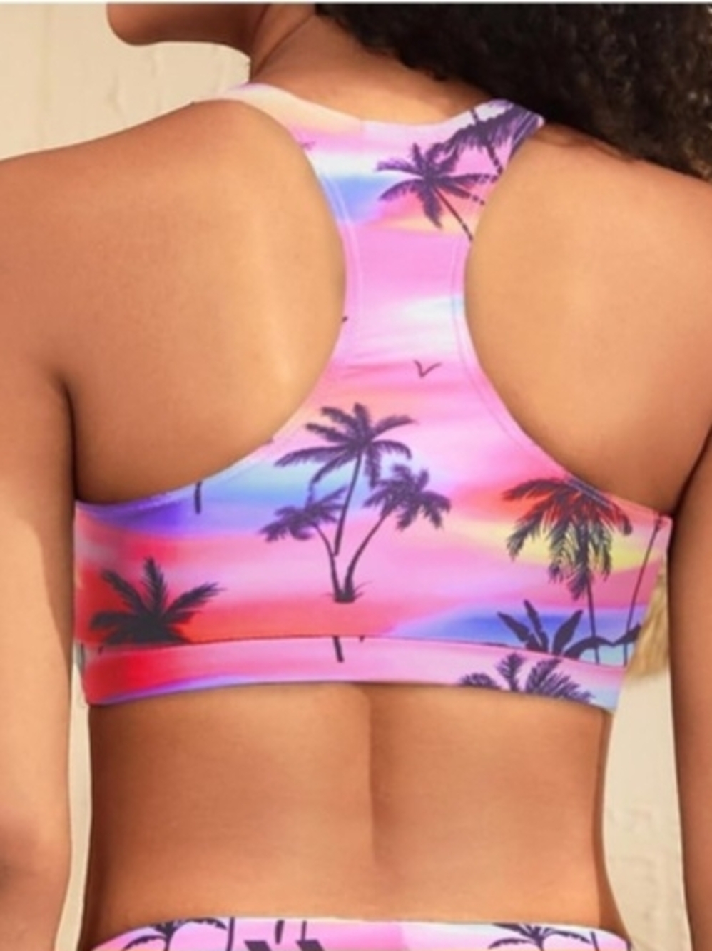 Pink And Blue Tropical Palm Tree Racerback Sports Bra Or Bikini Top. Large - Picture 4 of 5